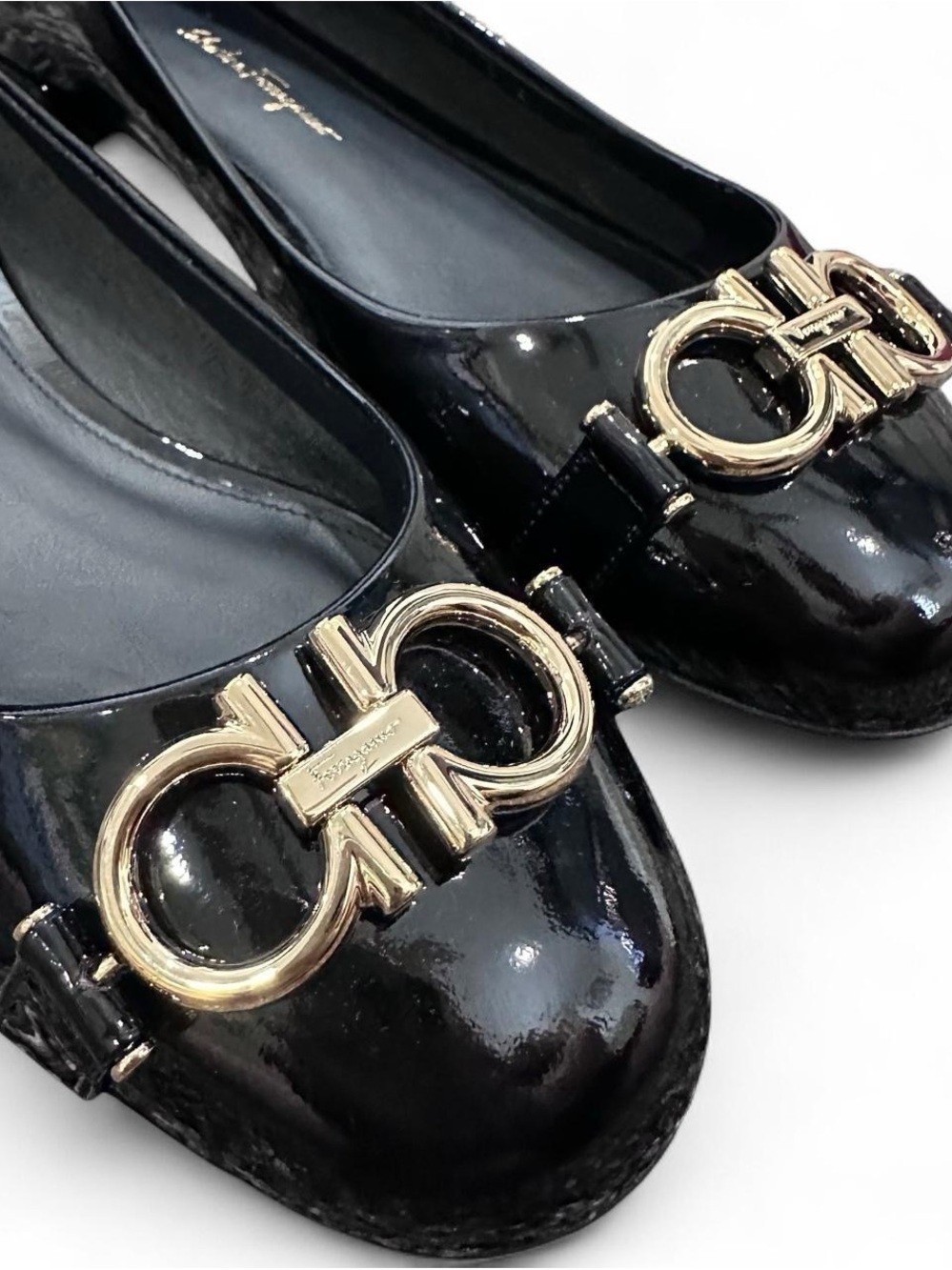 NWT Salvatore Ferragamo Garda Patent Leather Gancini Flats Black Size 9 - Picture 5 of 8